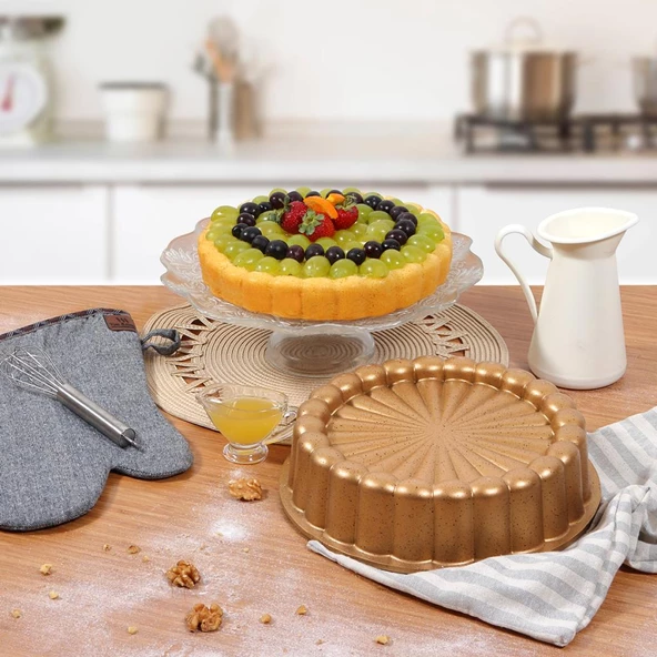 Serenk Fun Cooking Papatya Alüminyum Döküm Granit Kaplama Tart Kalıbı 28 cm Sarı - 7