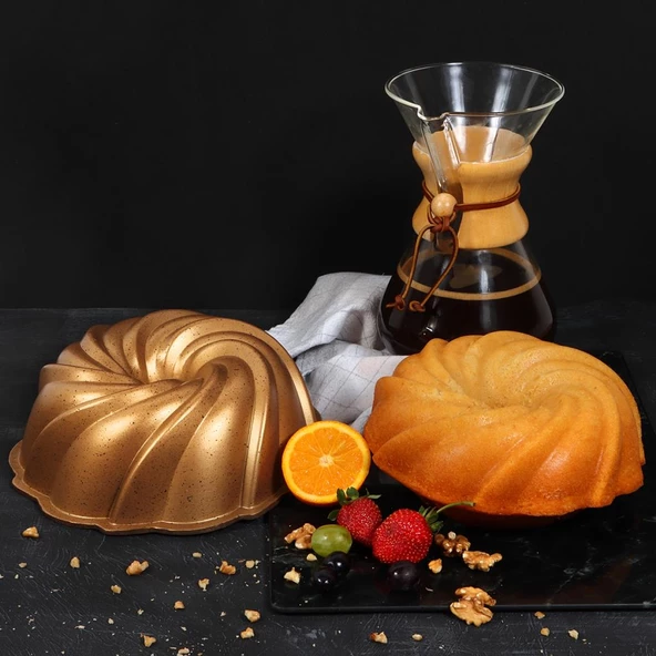 Serenk Fun Cooking Rüzgar Gülü Alüminyum Döküm Granit Kaplama Kek Kalıbı 24 cm Sarı - 6