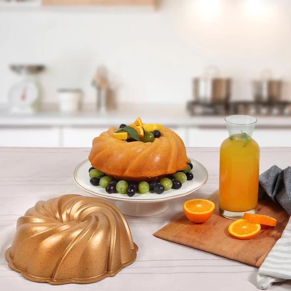 Serenk Fun Cooking Rüzgar Gülü Alüminyum Döküm Granit Kaplama Kek Kalıbı 24 cm Sarı - 5