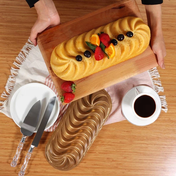 Serenk Fun Cooking Baton Alüminyum Döküm Granit Kaplama Kek Kalıbı 34 cm Sarı - 5