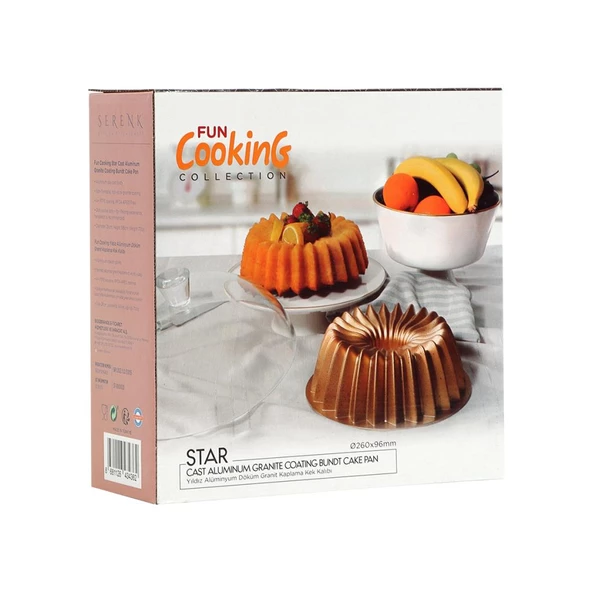 Serenk Fun Cooking Yıldız Alüminyum Döküm Granit Kaplama Kek Kalıbı 26 cm Sarı - 7
