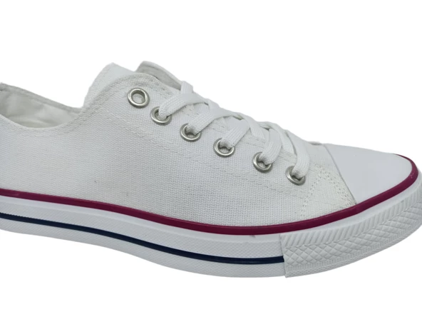 Uniseks Beyaz Bağcıklı Keten Ayakkabı - Resim 4