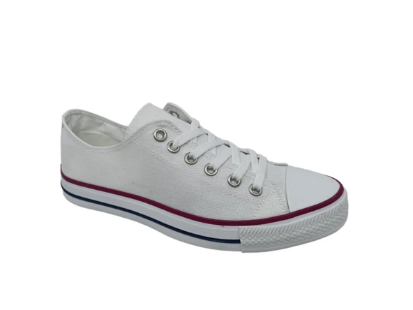 Uniseks Beyaz Bağcıklı Keten Ayakkabı - Resim 2