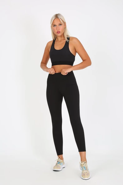 AuraFit ART-4102 Yüksek Bel Fitilli Toparlayıcı İnterlok Beli Kalın Lastikli Kadın Örme Tayt - 7