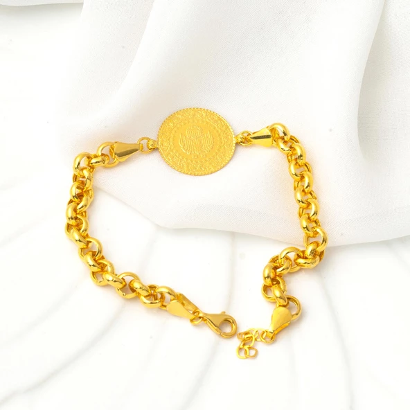 Kalın Doç Altın Zincirli Çeyrekli Bileklik - Resim 3