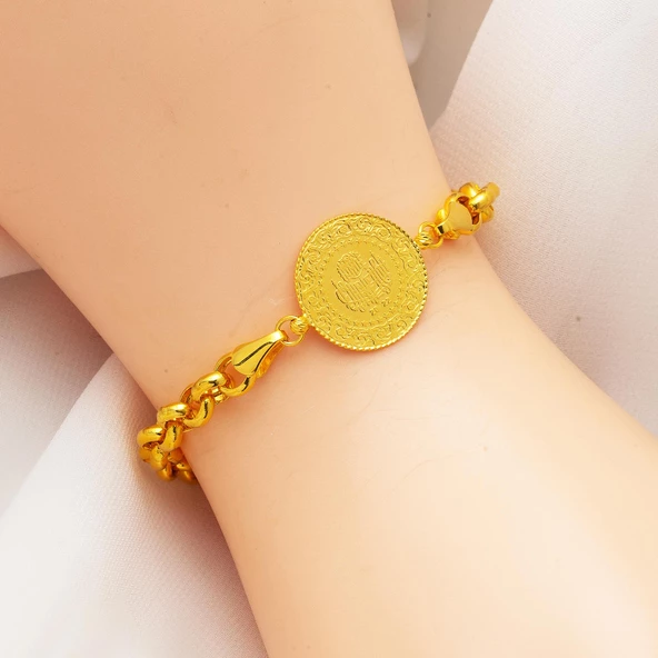 Kalın Doç Altın Zincirli Çeyrekli Bileklik - Resim 2
