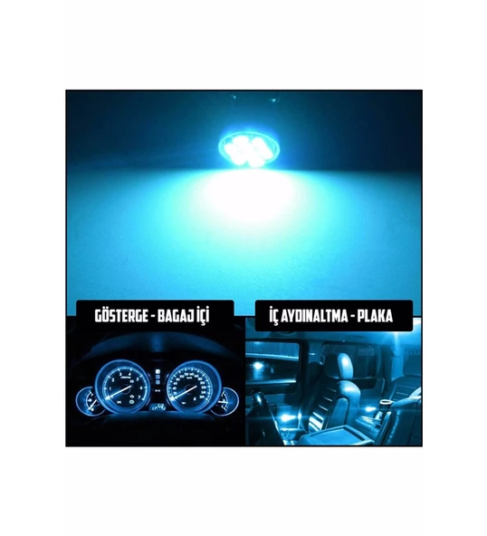 2 ADET BUZ MAVİ RENK MiNi DİPSİZ T10 LED PARK AMPULÜ 8 LEDLİ - 2