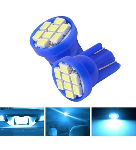 2 ADET BUZ MAVİ RENK MiNi DİPSİZ T10 LED PARK AMPULÜ 8 LEDLİ