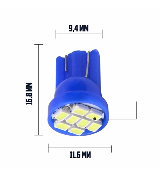 2 ADET BUZ MAVİ RENK MiNi DİPSİZ T10 LED PARK AMPULÜ 8 LEDLİ - 3