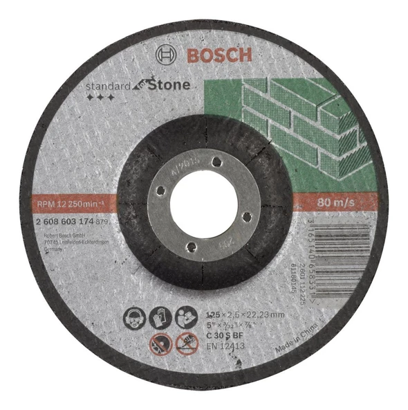 Bosch - 125*2,5 mm Standard Seri Bombeli Taş Kesme Diski (Taş)