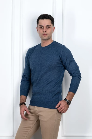 WOOLEN WORLD SIFIR YAKA REGULAR FİT DESENLİ ERKEK KAZAK - Resim 12