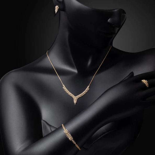 Sarmaşık 14 Ayar Altın Hanımeli Set - Resim 2