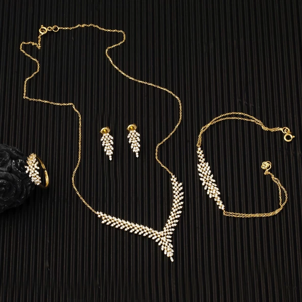 Sarmaşık 14 Ayar Altın Hanımeli Set - Resim 4