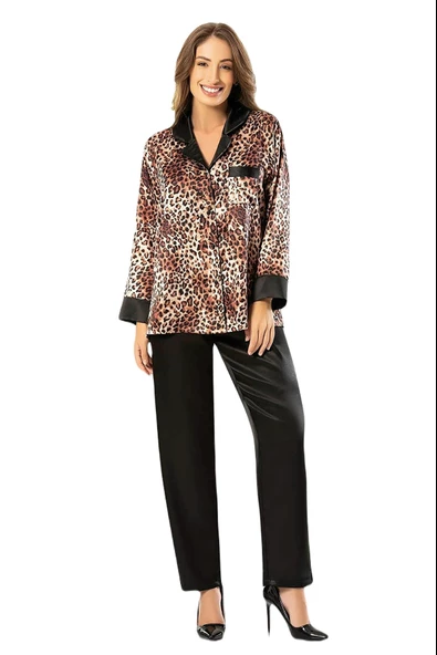 FAAL SATEN LEOPAR DESEN PİJAMA TAKIM 4605