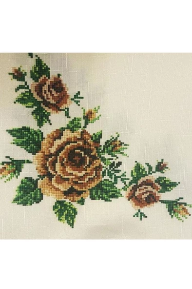 Kanaviçe Baskılı Güpürlü Masa Örtüsü - 9