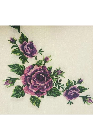 Kanaviçe Baskılı Güpürlü Masa Örtüsü - 8