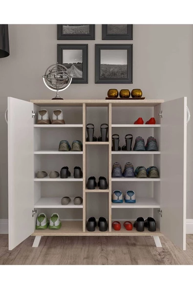 AEKA Ecem 2 Kapaklı Raflı Bölmeli Çok Amaçlı Ayakkabılık Ae-3050