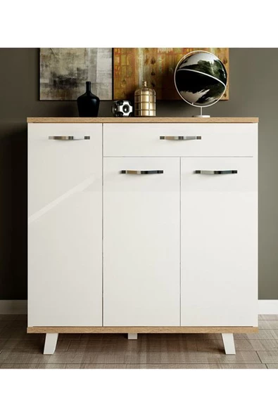 AEKA Ae-1076 Lavantes 3 Kapaklı Çekmeceli Beyaz Ayakkabılık Raflı Ayaklı - 2