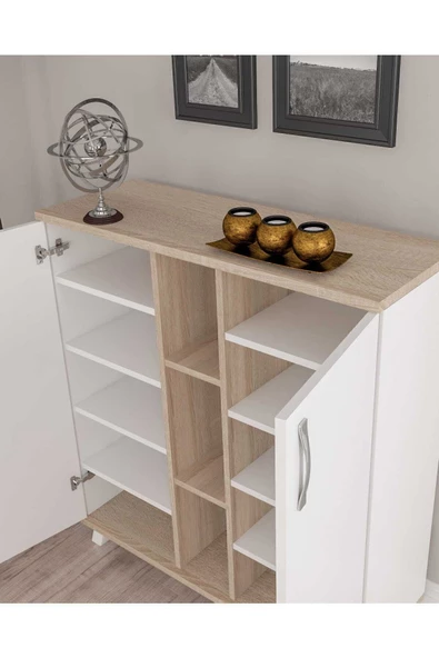 AEKA Ecem 2 Kapaklı Raflı Bölmeli Çok Amaçlı Ayakkabılık Ae-3050 - 4