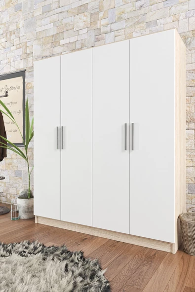 AEKA Ae-1059 Milano Beyaz Sonomo 4 Kapaklı Gardırop 11 Raflı 2 Askılıklı - 4