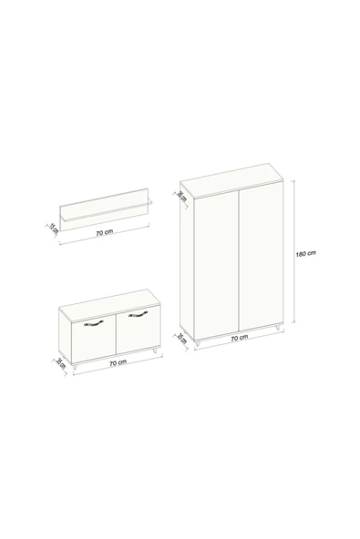 Aeka Ae-1075 Poli Vestiyer Takımı 2 Kapaklı Beyaz Askılıklı - 3