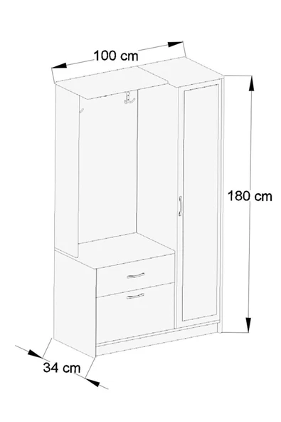 AEKA Ae-3042 Reina Aynalı Delüx Vestiyer Ayakkabılık Portmanto Takımı Beyaz - 3