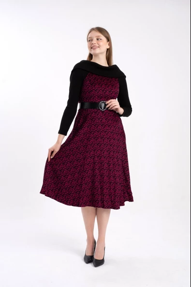 Modatalika Triko Kombinli Kemerli Elbise - Resim 2