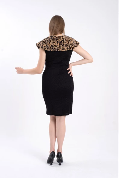 Modatalika Kadın Boydan Fermuarlı Leopar Yakalı Dantel Elbise - Resim 8