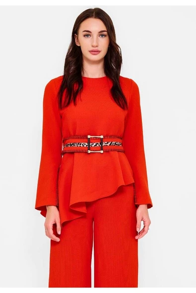 Modatalika Kadın Kemerli  Asimetrik Kesim Alt Üst Takım - Resim 6