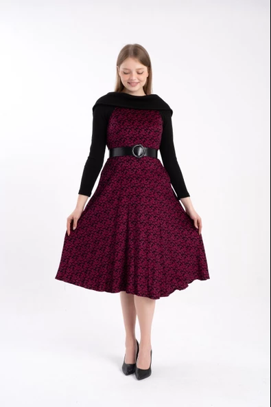 Modatalika Triko Kombinli Kemerli Elbise - Resim 5