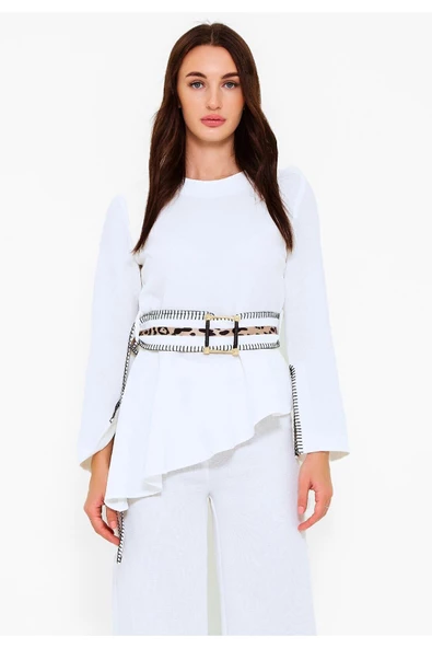 Modatalika Kadın Kemerli  Asimetrik Kesim Alt Üst Takım - Resim 3