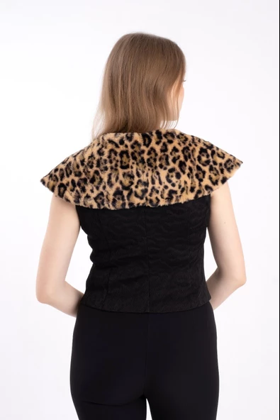 Modatalika Kadın Fermuarlı Geniş Yakalı Leopar Desenli Blüz - Resim 6