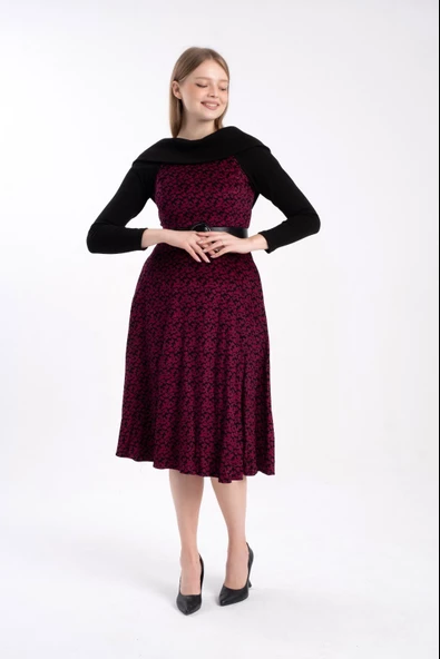 Modatalika Triko Kombinli Kemerli Elbise - Resim 3