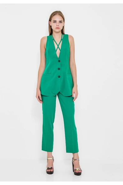 Modatalika Kadın Kolsuz Düğmeli İkili Takım - Resim 10