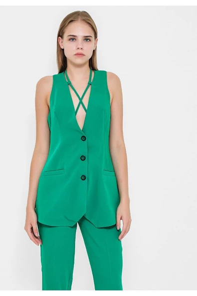 Modatalika Kadın Kolsuz Düğmeli İkili Takım - Resim 9