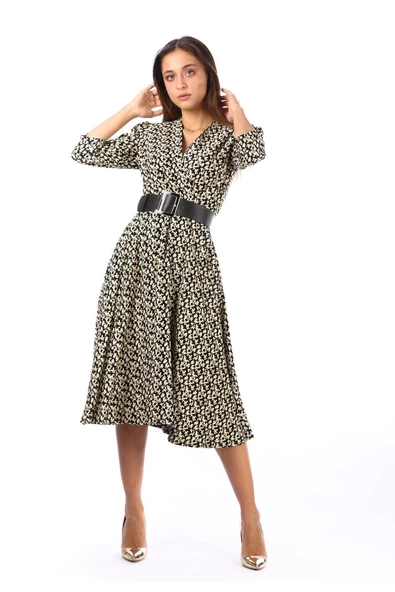 Modatalika Kadın Çiçek Desen Midi Boy Elbise - Resim 5