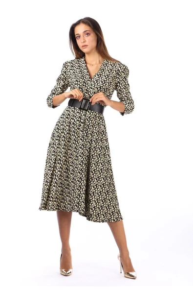 Modatalika Kadın Çiçek Desen Midi Boy Elbise - Resim 2