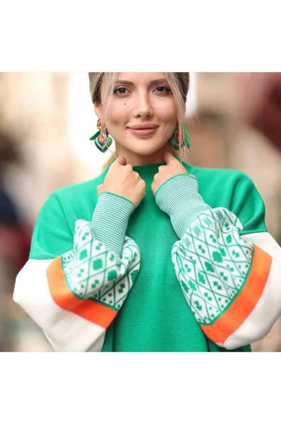 Modatalika  Uzun Kollu Desenli Oversize Triko Tunik - Resim 6