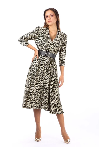 Modatalika Kadın Çiçek Desen Midi Boy Elbise - Resim 8