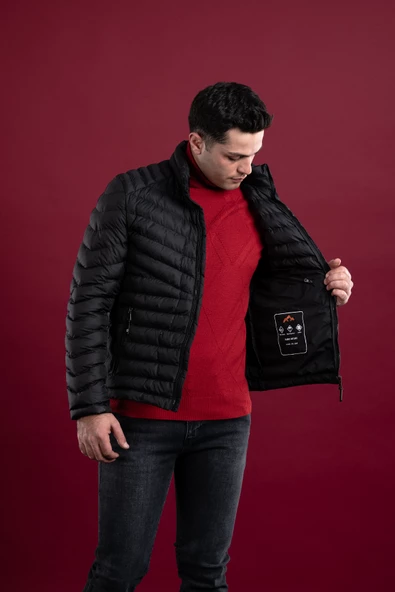 SLİMFİT DİK YAKA FERMUARLI ERKEK PUFFER MONT - 8