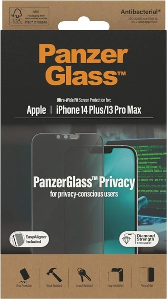 PanzerGlass iPhone 14 Plus/13 Pro Max UWF Privacy Antibakteriyel Ekran Ko