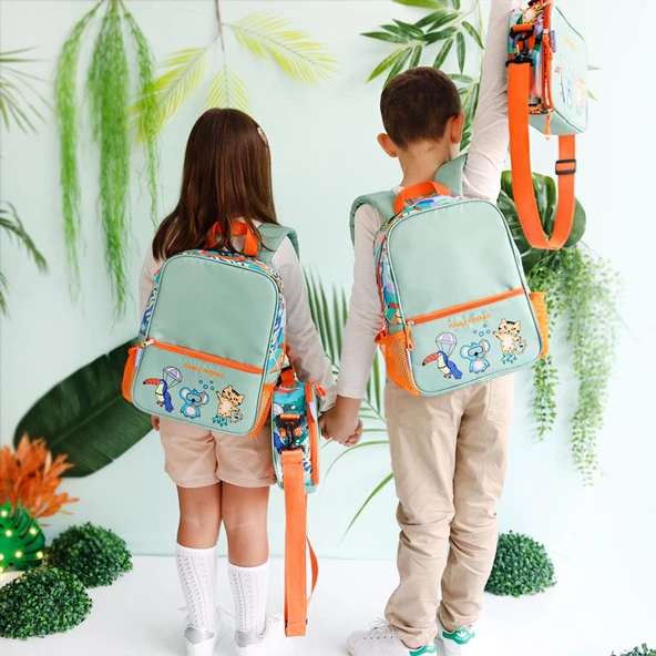 Milk&Moo Çocuk Sırt Çantası ve Isı Yalıtımlı Beslenme Çantası Seti Jungle Friends - 8