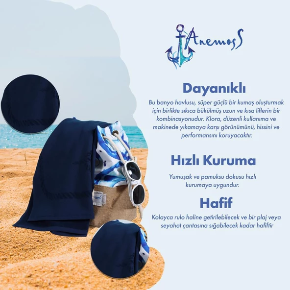 Anemoss Gemici Bağları Plaj Havlusu Lacivert 140x70 cm - 10