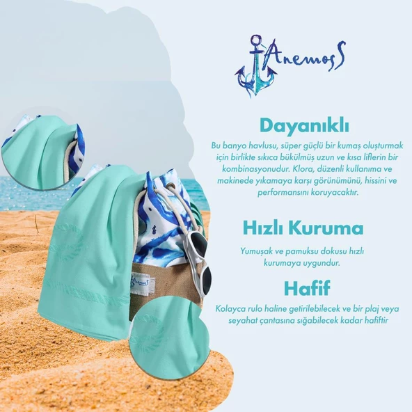 Anemoss Gemici Bağları Plaj Havlusu Mint Yeşili 140x70 cm - 11