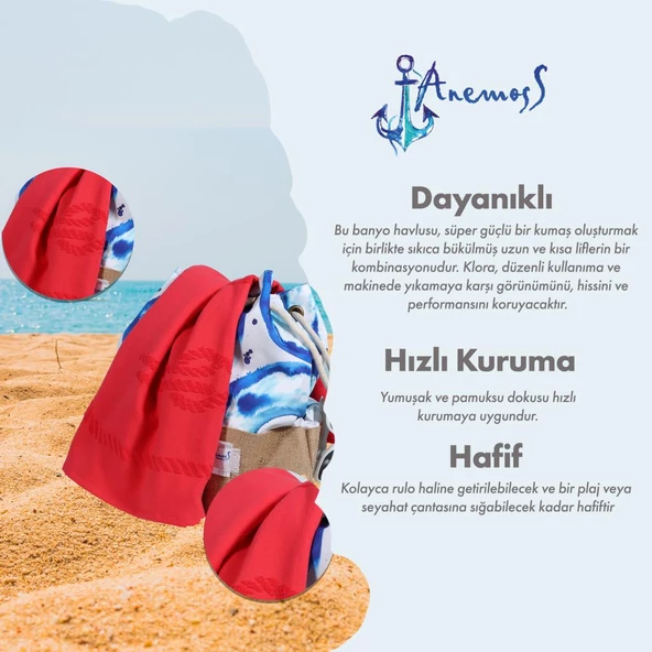 Anemoss Çapa Plaj Havlusu Kırmızı 140x70 cm - 11