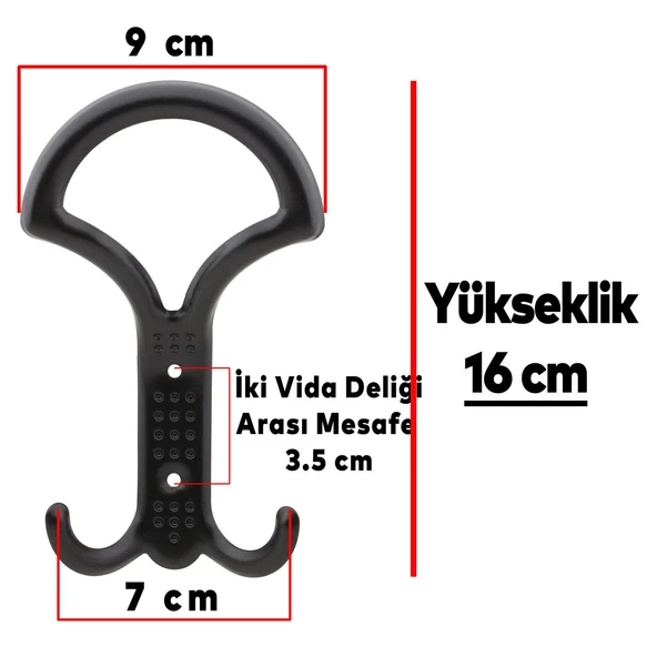 Noktalı Portmanto Vestiyer Duvar Askısı Metal Dolap Elbise Askılığı Siyah (5 ADET) - 4