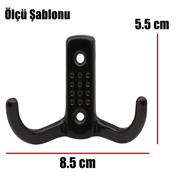 Askı Noktalı Elbise Vestiyer Duvar Askısı Dolap Elbise Askılığı Siyah Metal Askı (10 ADET) - 3