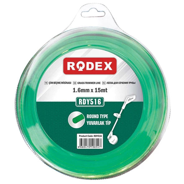 Rodex RDY516 Misina Motorlu Tırpan Yuvarlak Misina 1.6 mm 15 Metre Yeşil