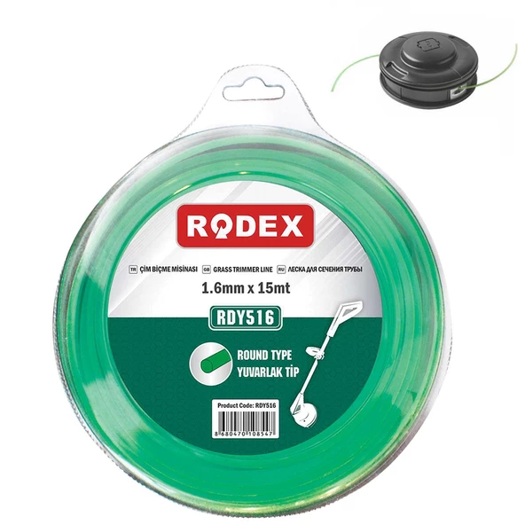 Rodex RDY516 Misina Motorlu Tırpan Yuvarlak Misina 1.6 mm 15 Metre Yeşil - 2