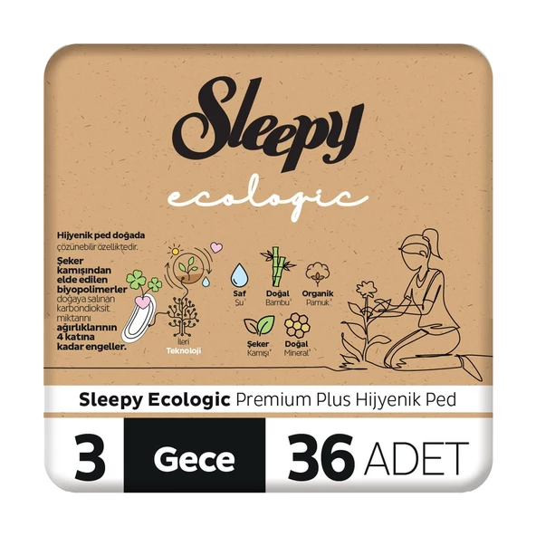 Sleepy Ecologic Premium Plus Hijyenik Ped Gece 36 Adet Ped